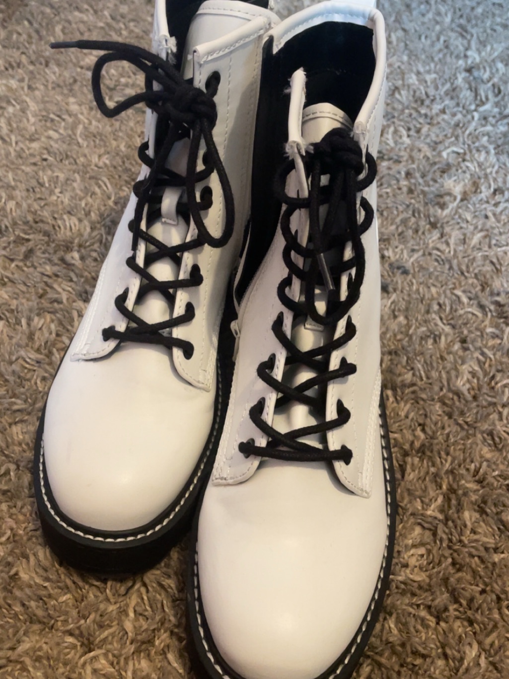 Madden Girl White Lace-Up Combat Boots With Black Laces